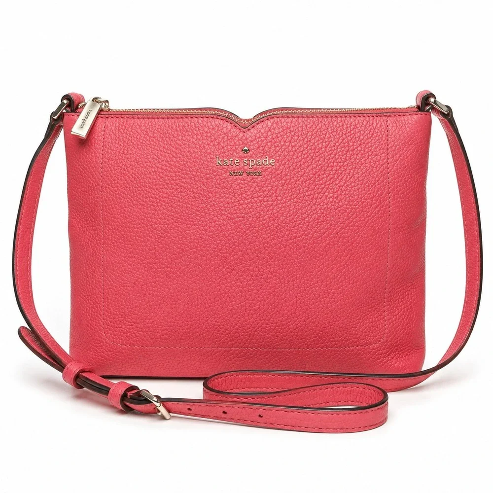 Kate Spade New York Pink Pebbled Leather Crossbody Bag Purse Zip Shoulder